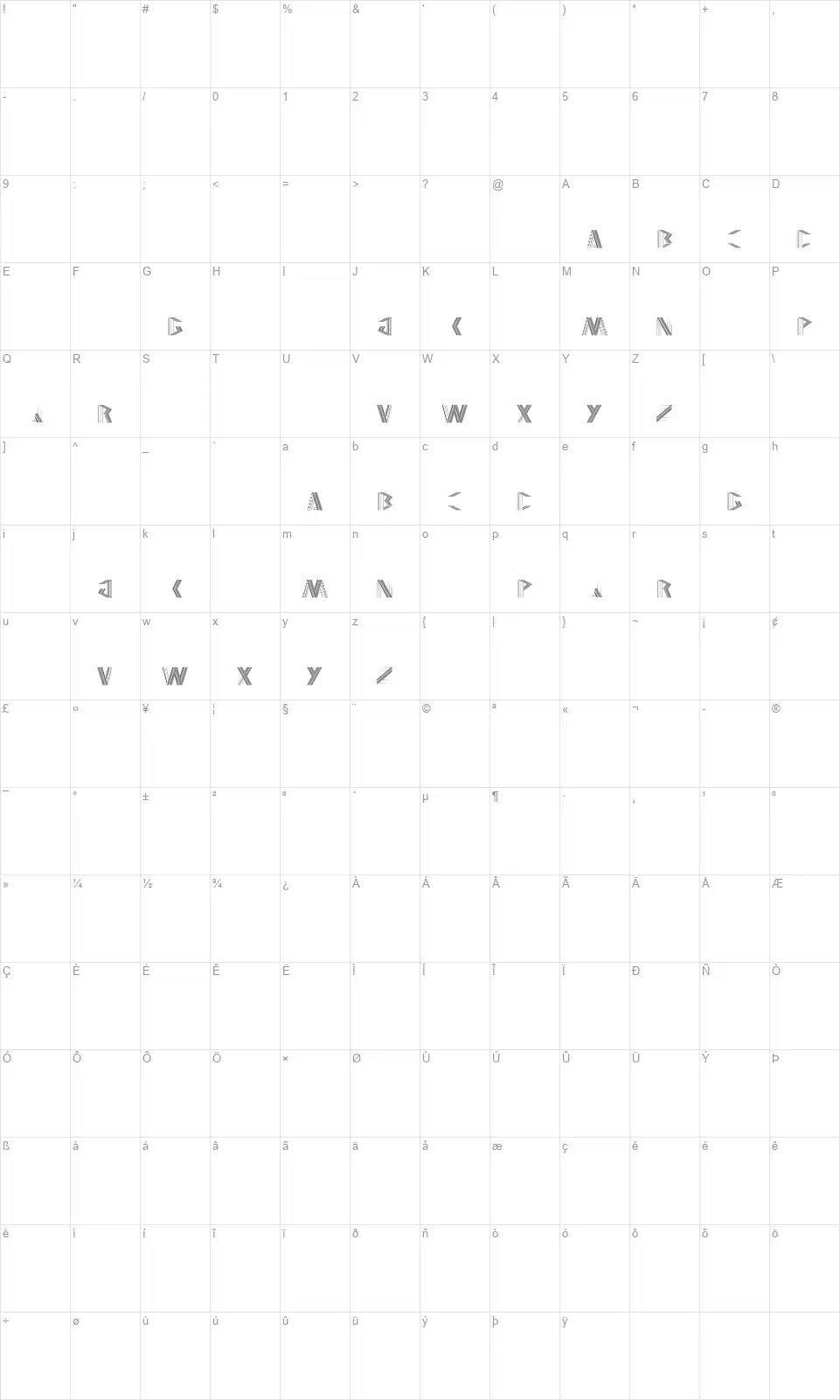 Jelangfont character map