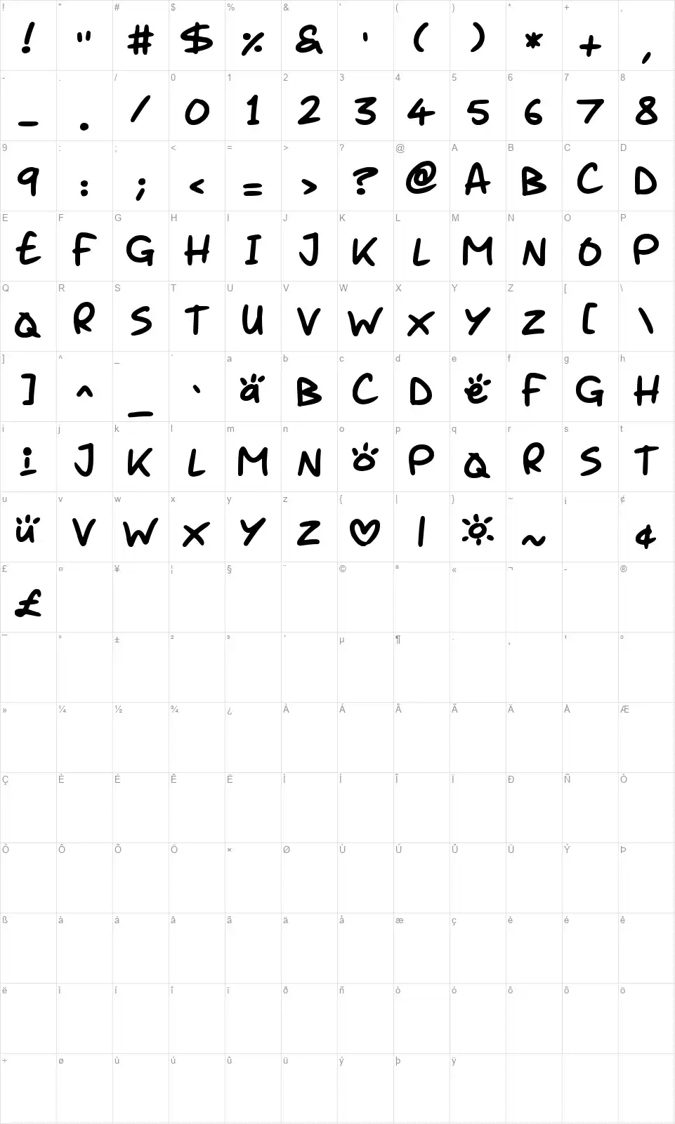Juice It Upfont character map