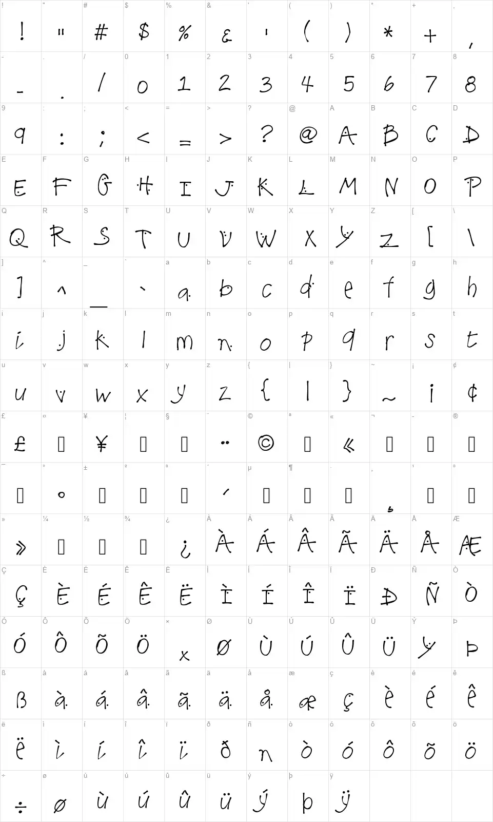 K26 Lilac Mistfont character map