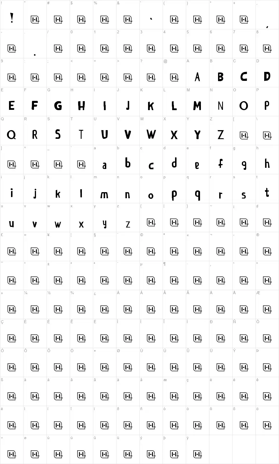 Kahoot!font character map
