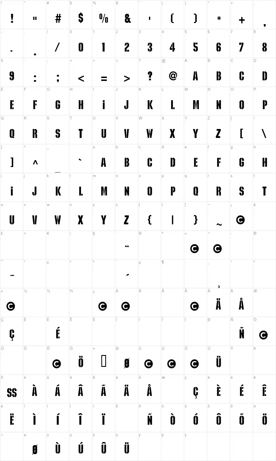 Kaiserfont character map