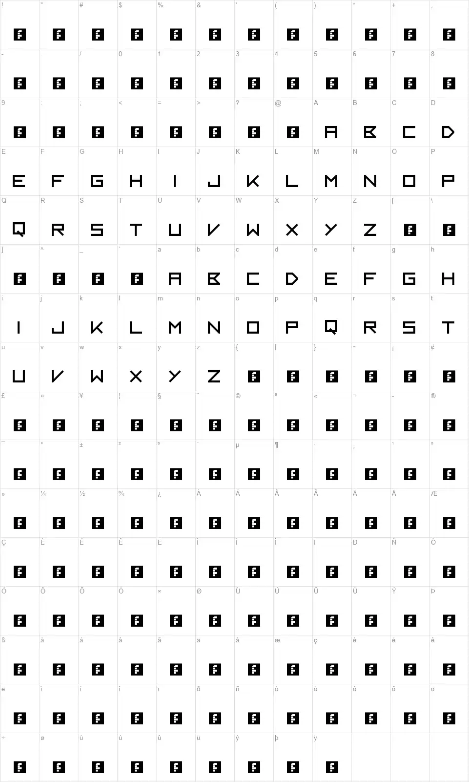 Kayakfont character map
