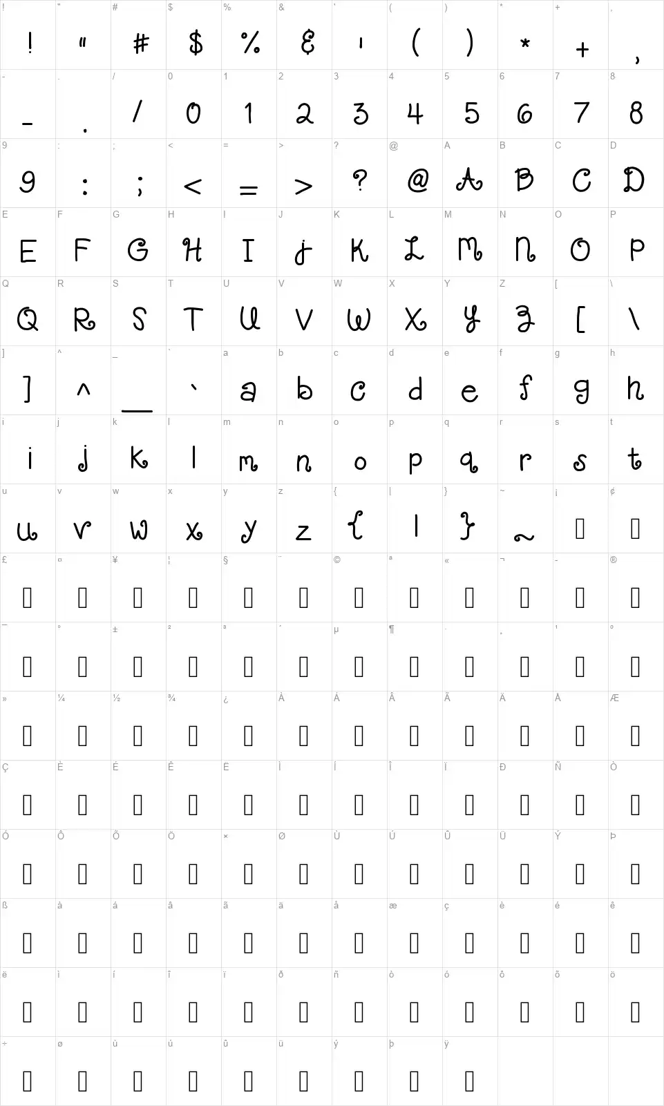 KB Lace Nightgownfont character map