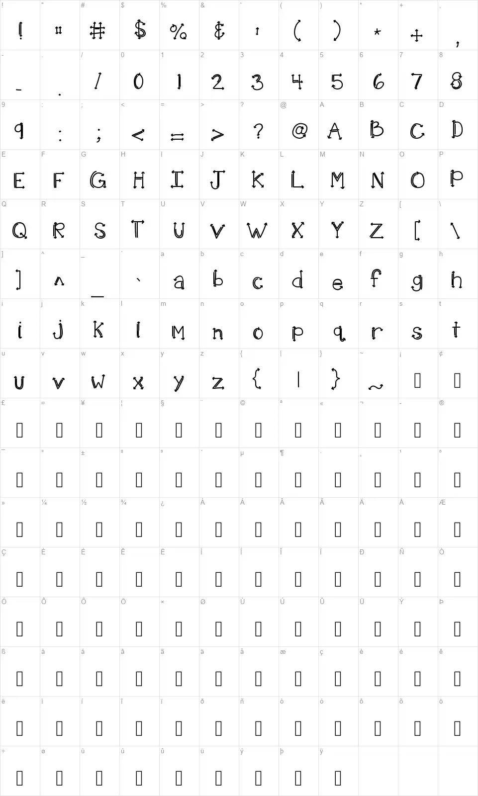 KB Shot In The Darkfont character map