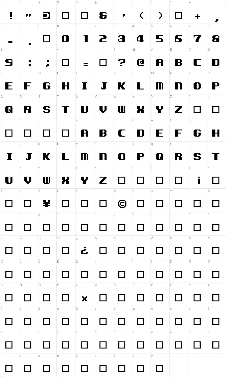 Kemco Smoothfont character map