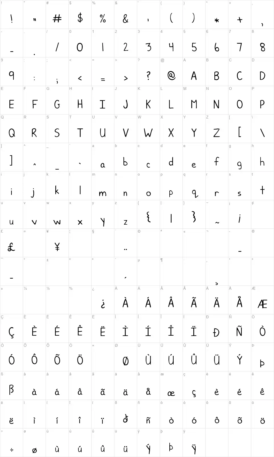 KG June Bugfont character map