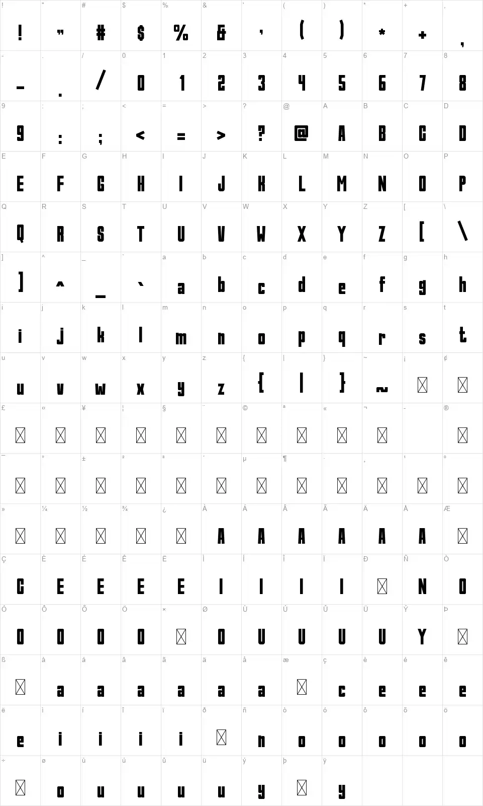 Kickoff Mapa znaków Kickofffont character map