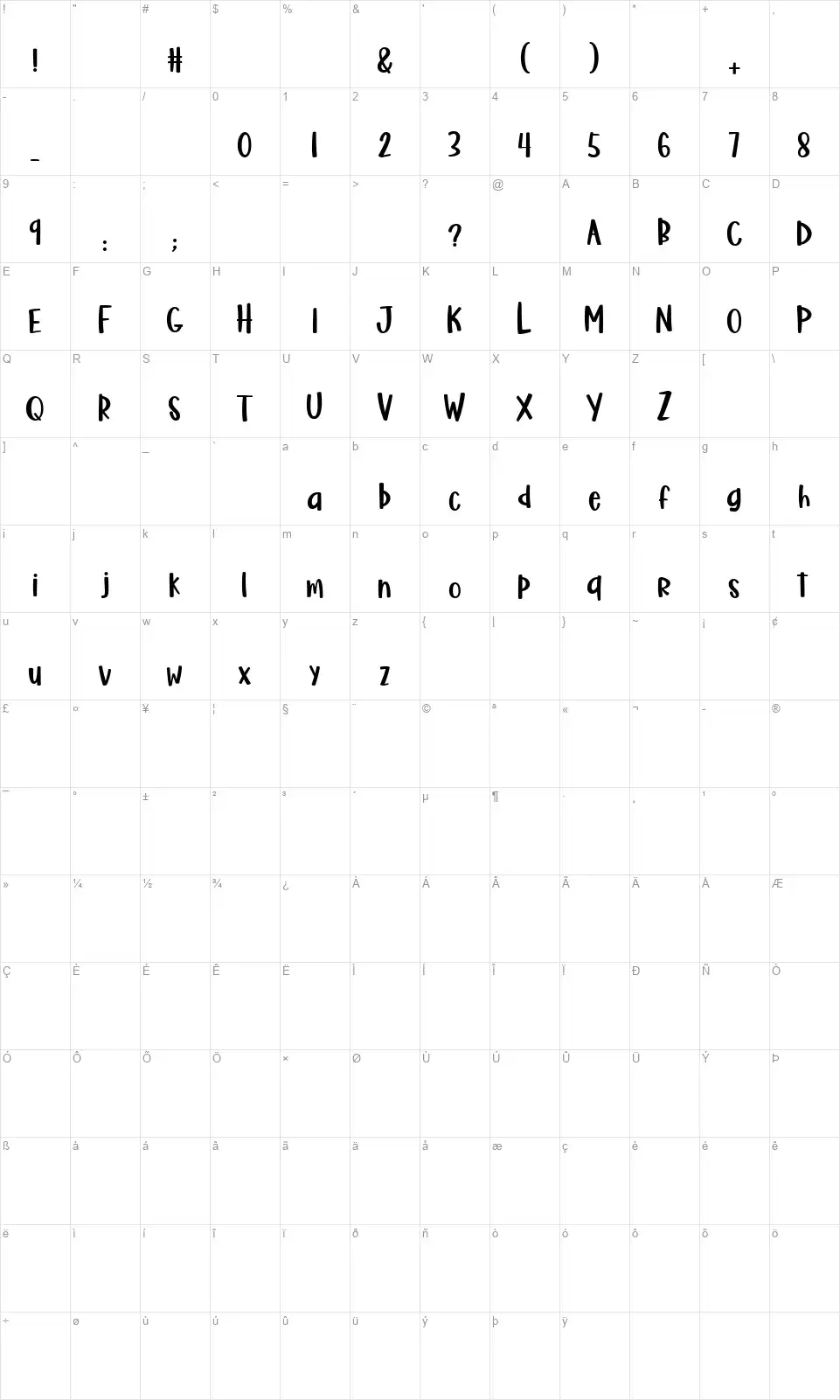 Kidstationfont character map