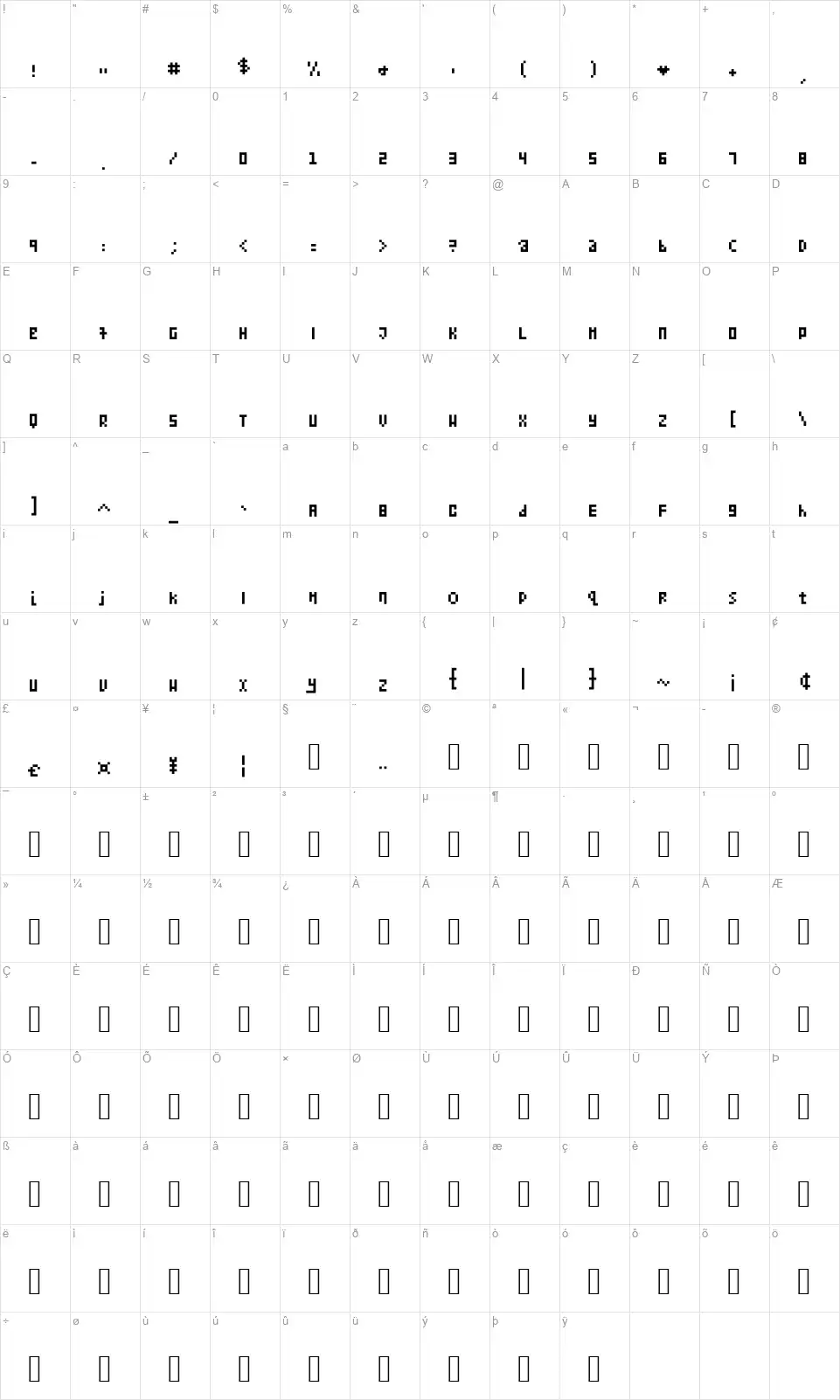 Kollection Bitmapfont character map