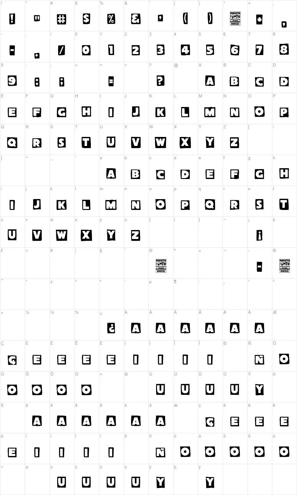 La Raimundafont character map