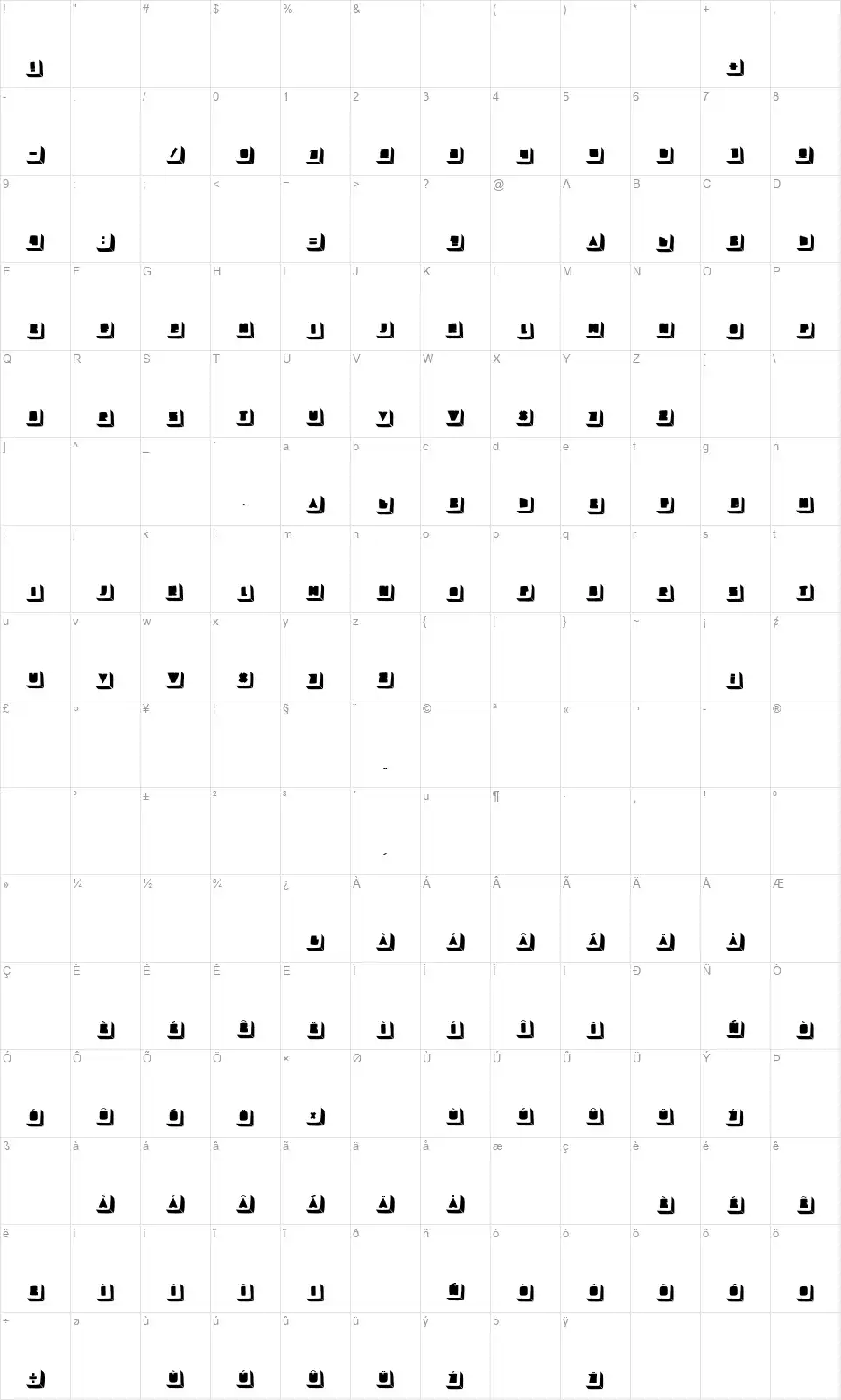 La Tortuefont character map