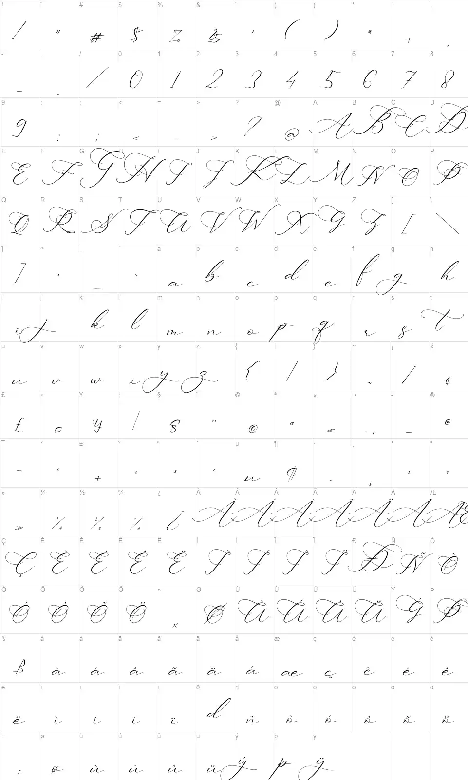 Ladydayfont character map