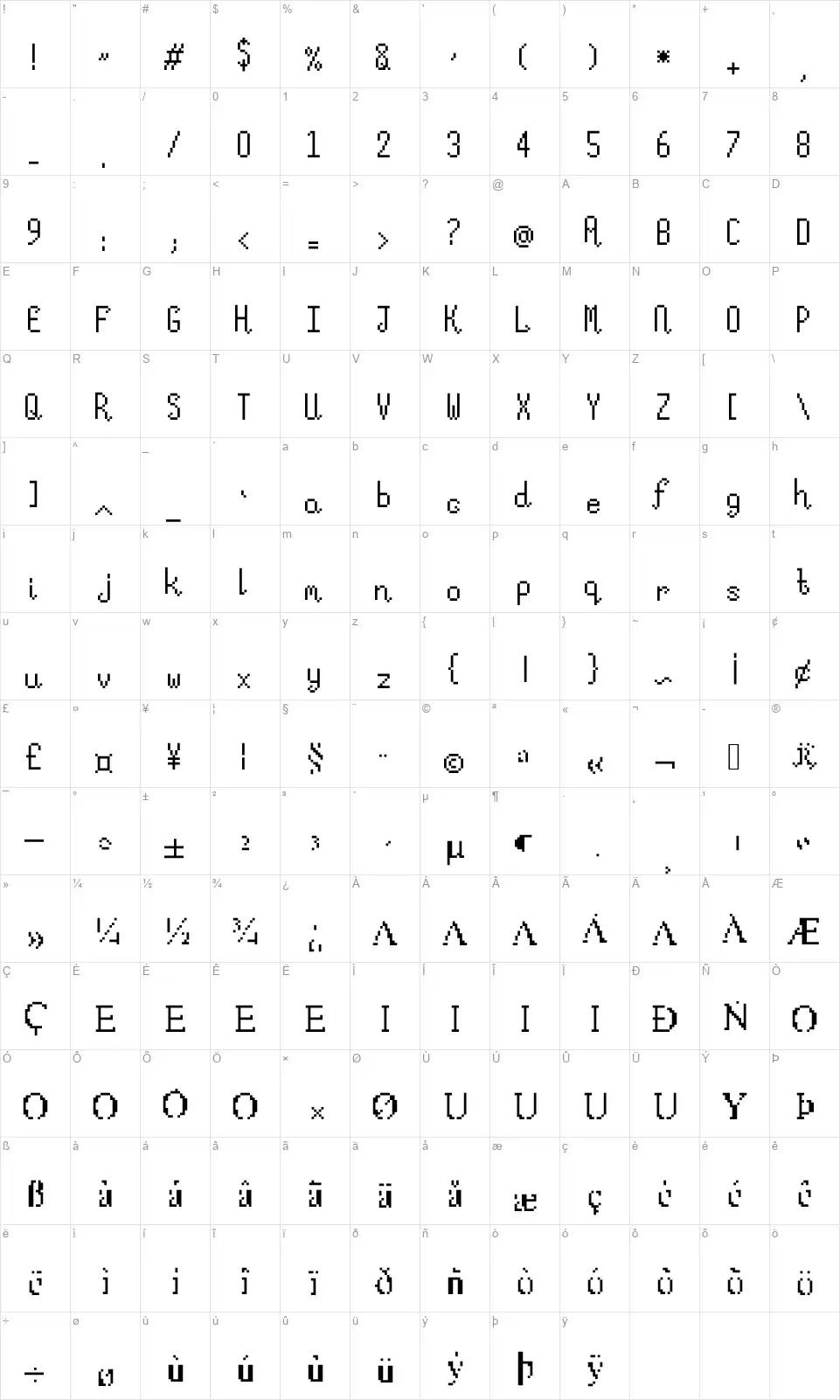 Lanky Tailsfont character map