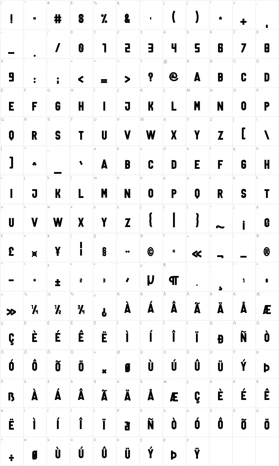 Lanterosy Sans Seriffont character map