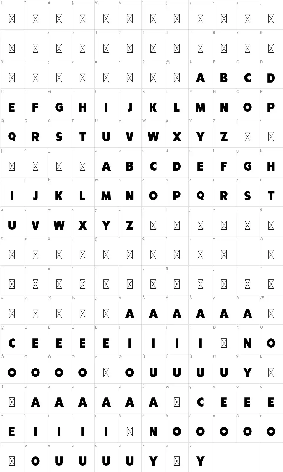 Le Bleu Jeanfont character map