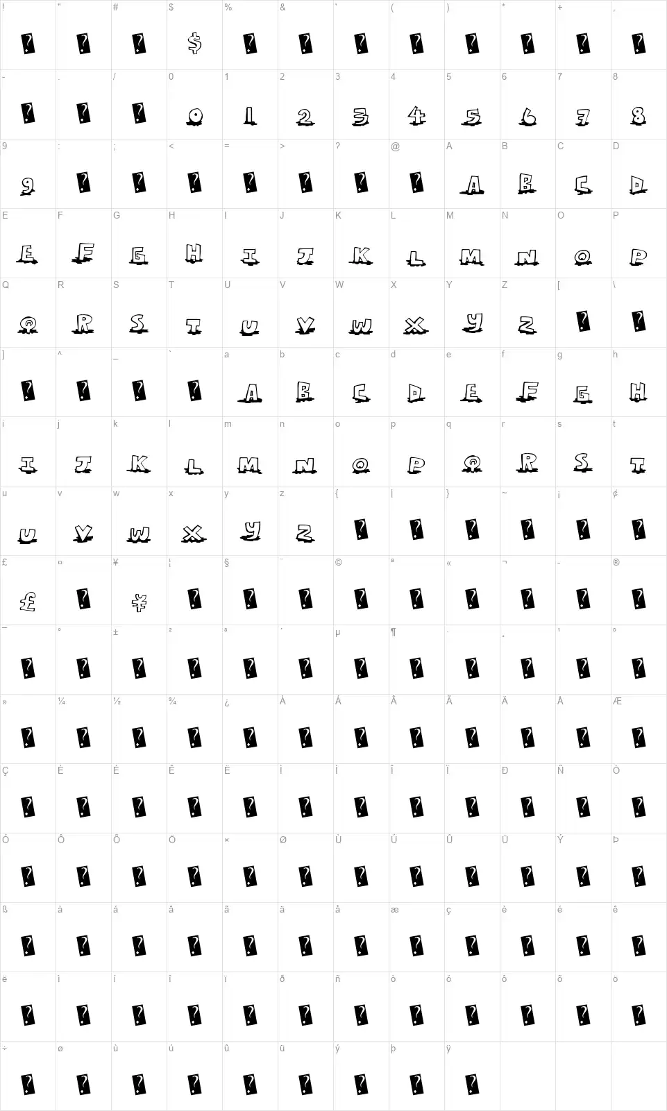 Leaking Typefont character map