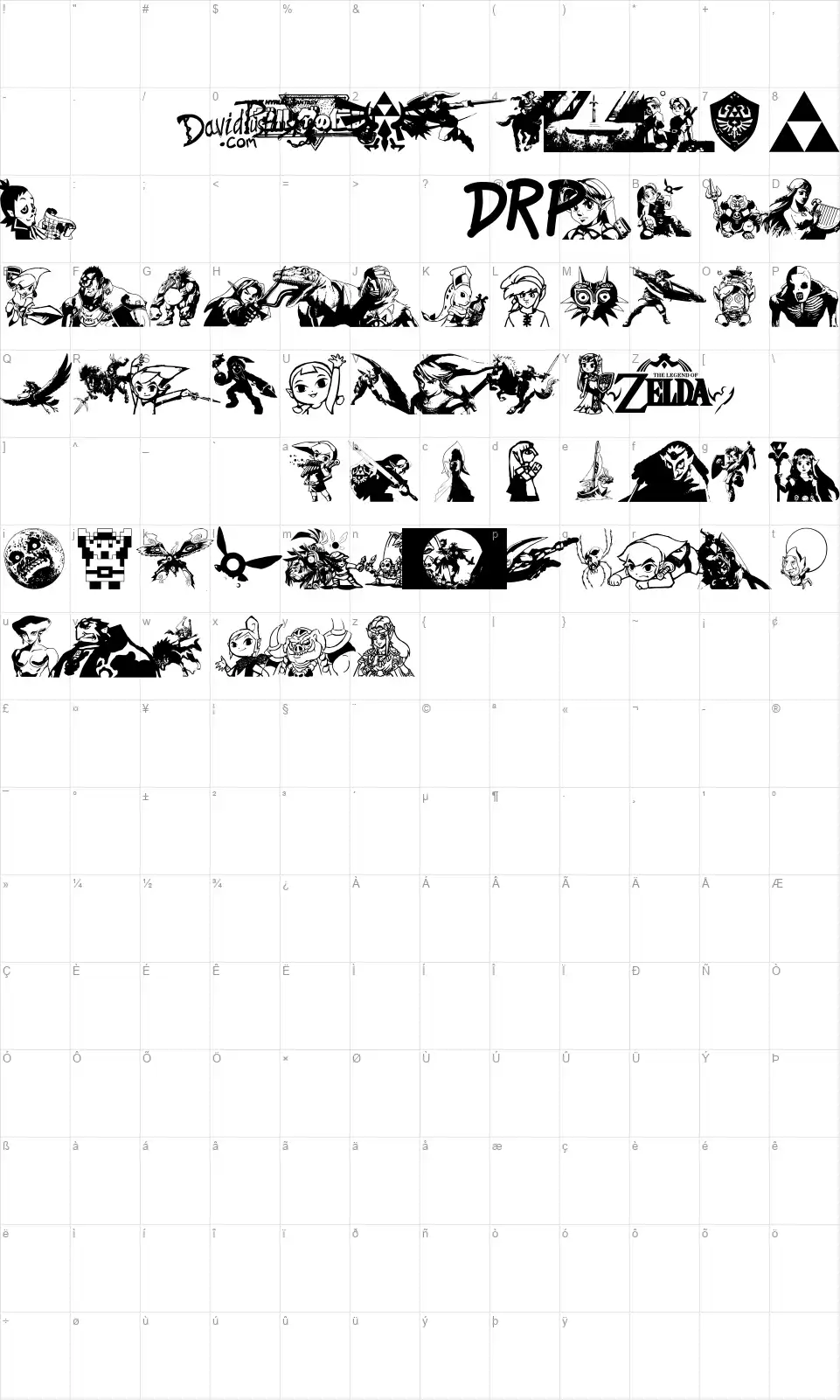 Legend Of Zelda TriFontfont character map
