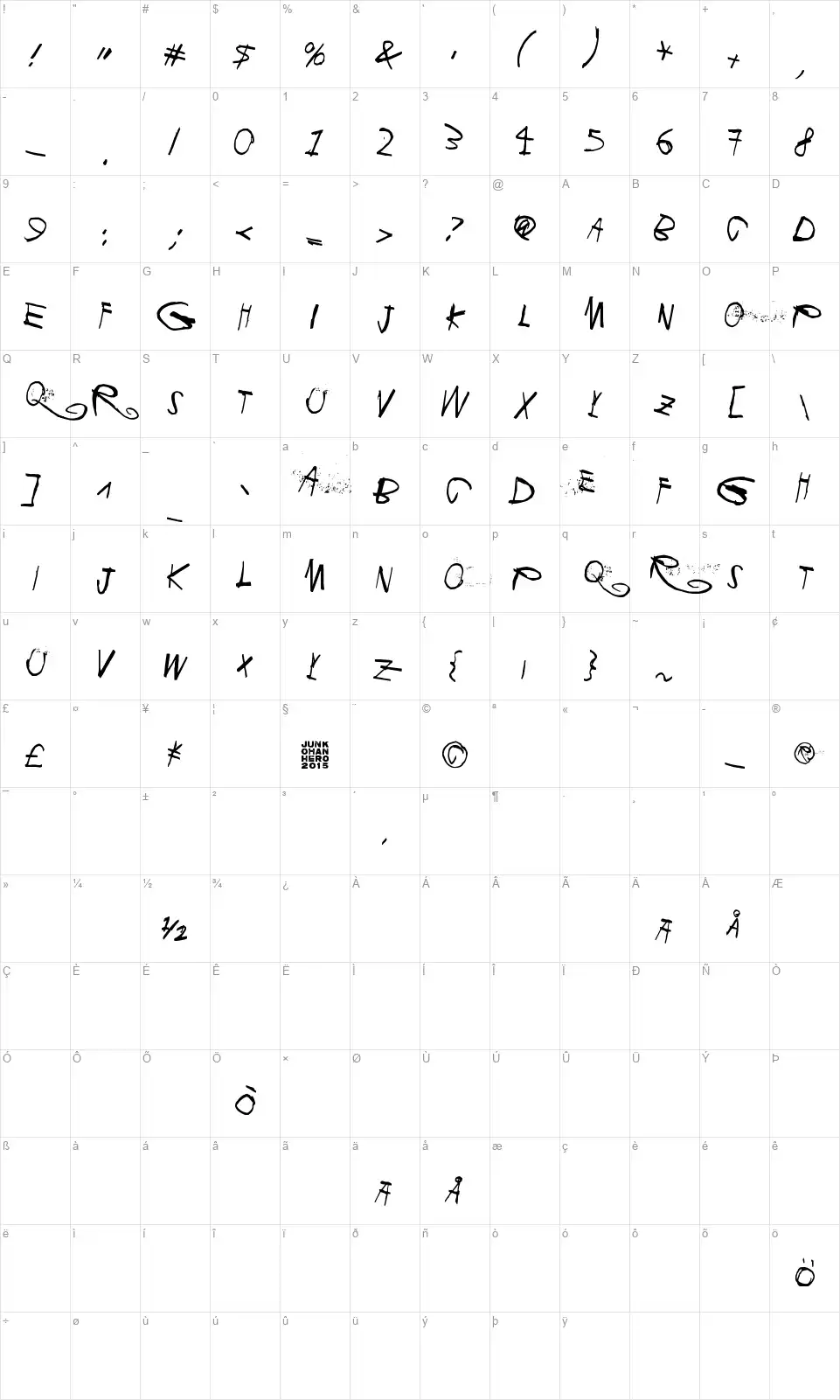Libertangofont character map