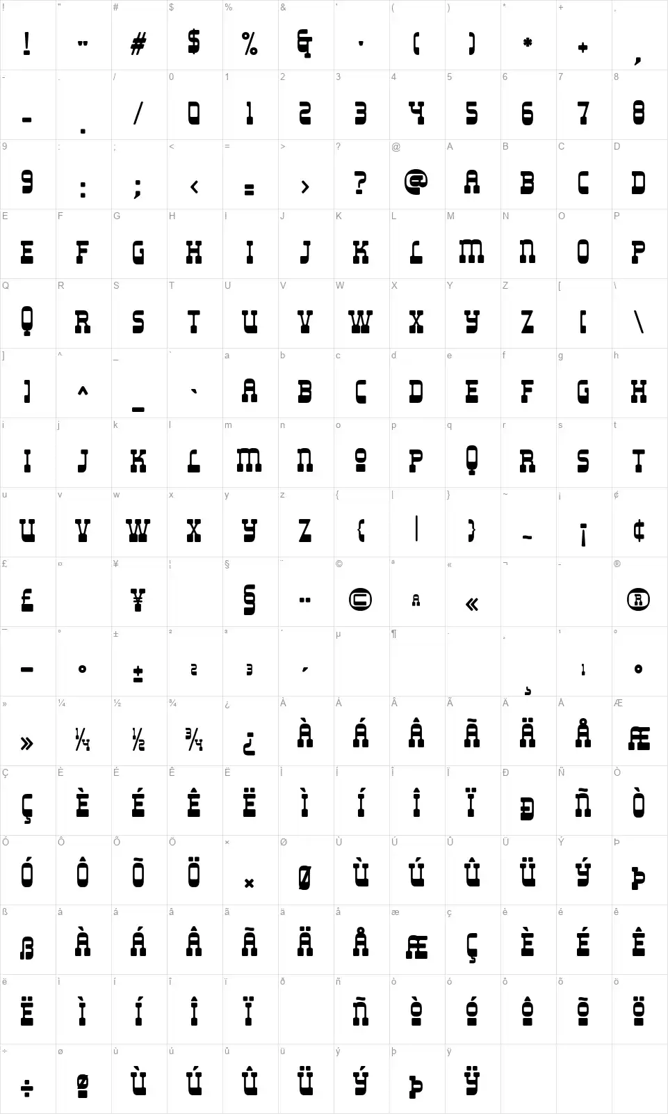 Liongfont character map