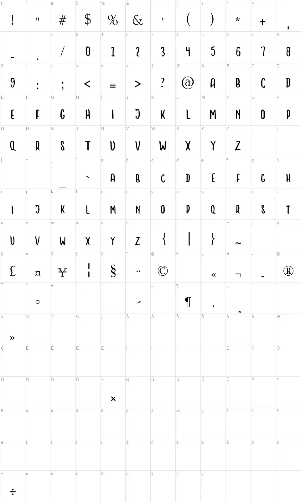 Little Bossfont character map