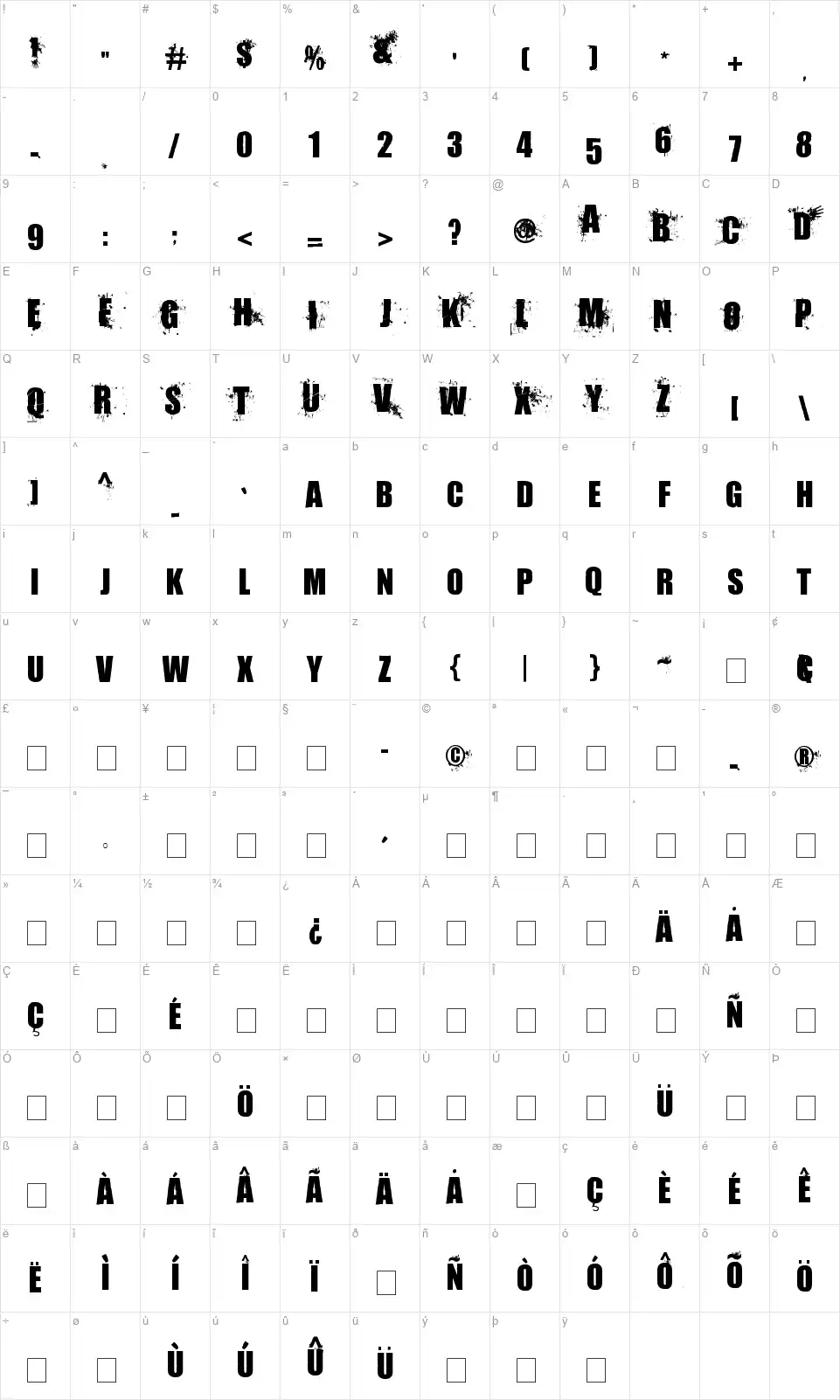 Living Hellfont character map