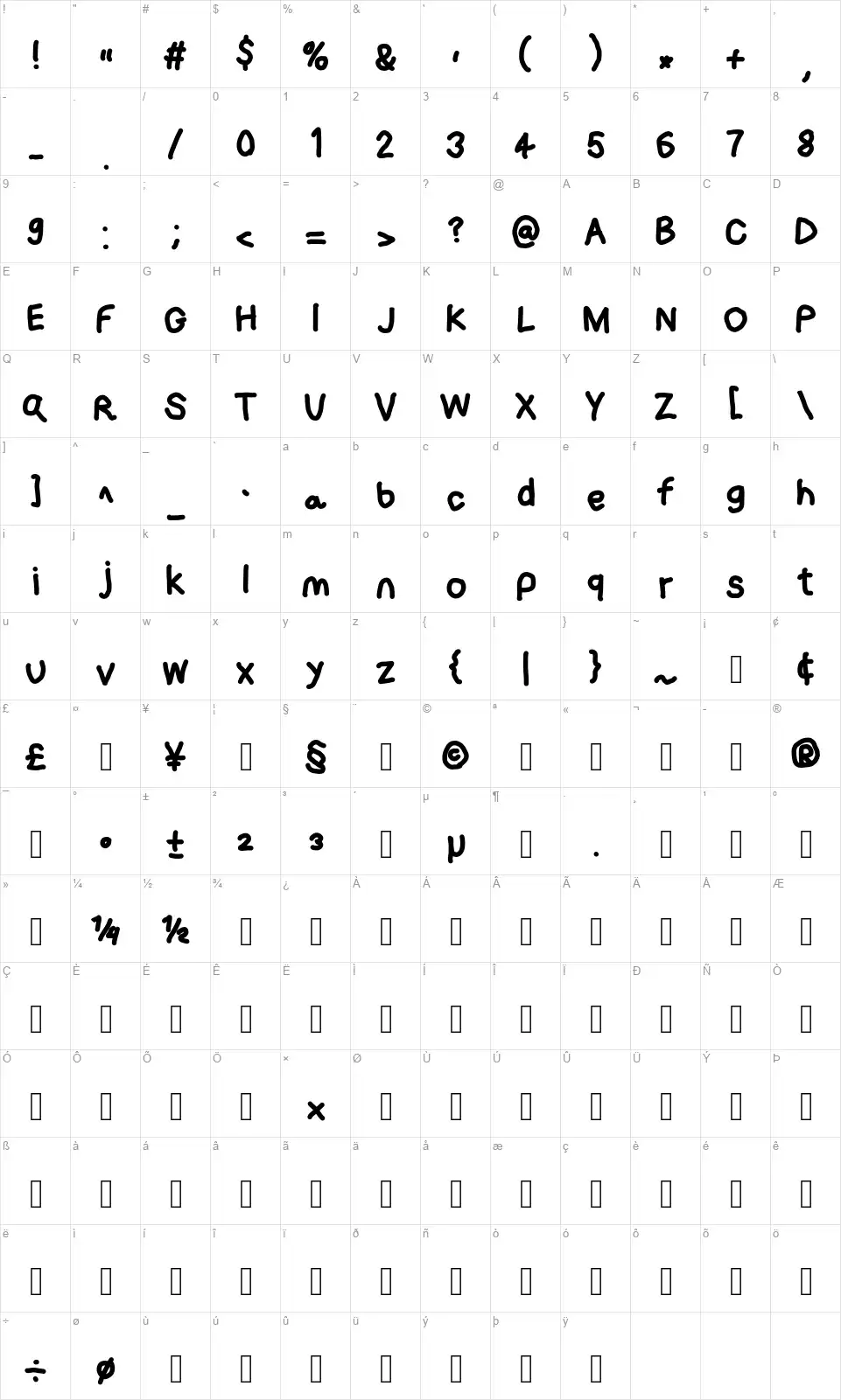 Loogie Hawkfont character map