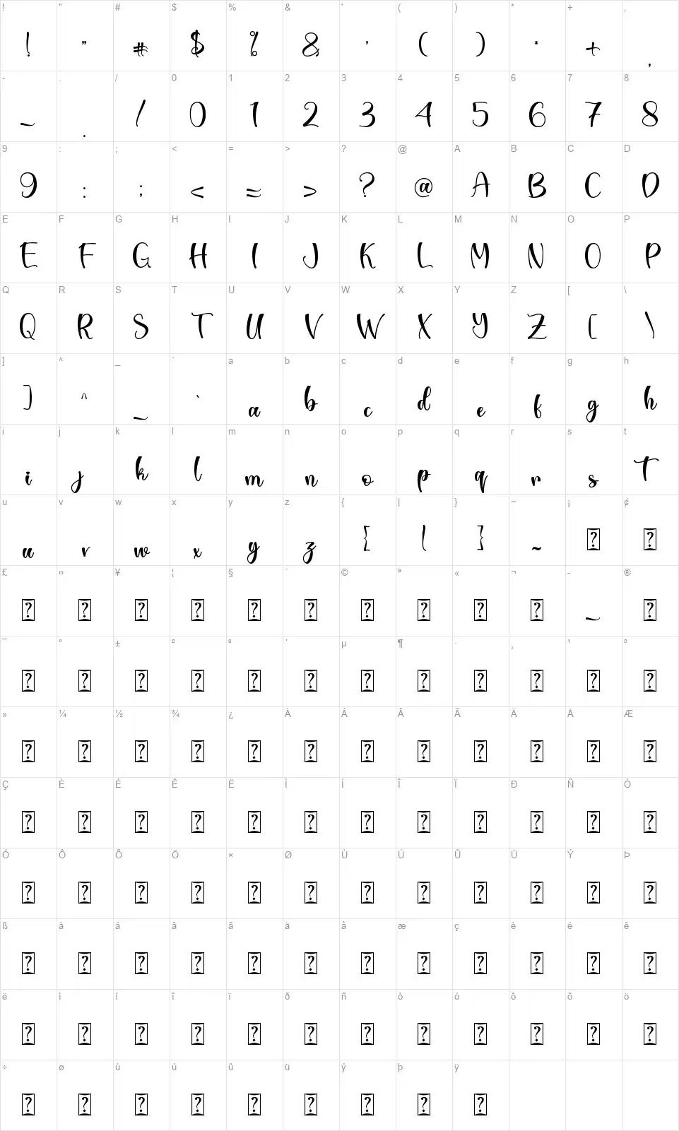 Love Sundayfont character map