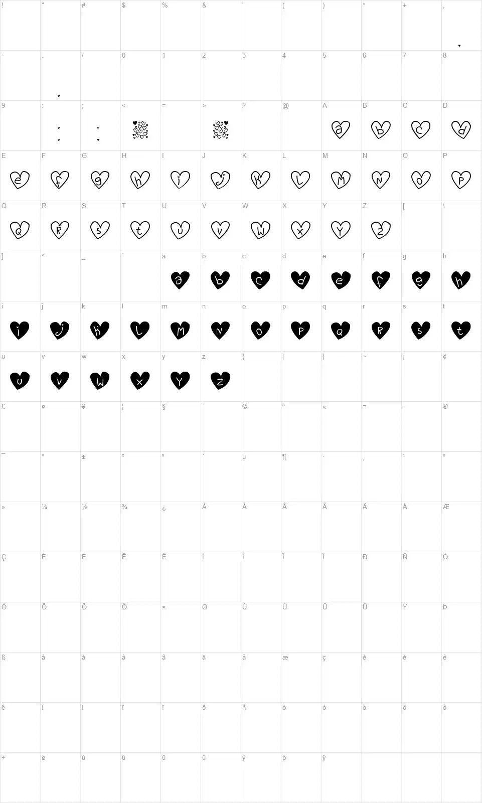 Love You TFBfont character map