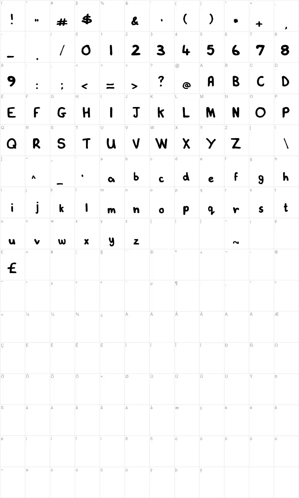 Lovelexie Handwrittenfont character map