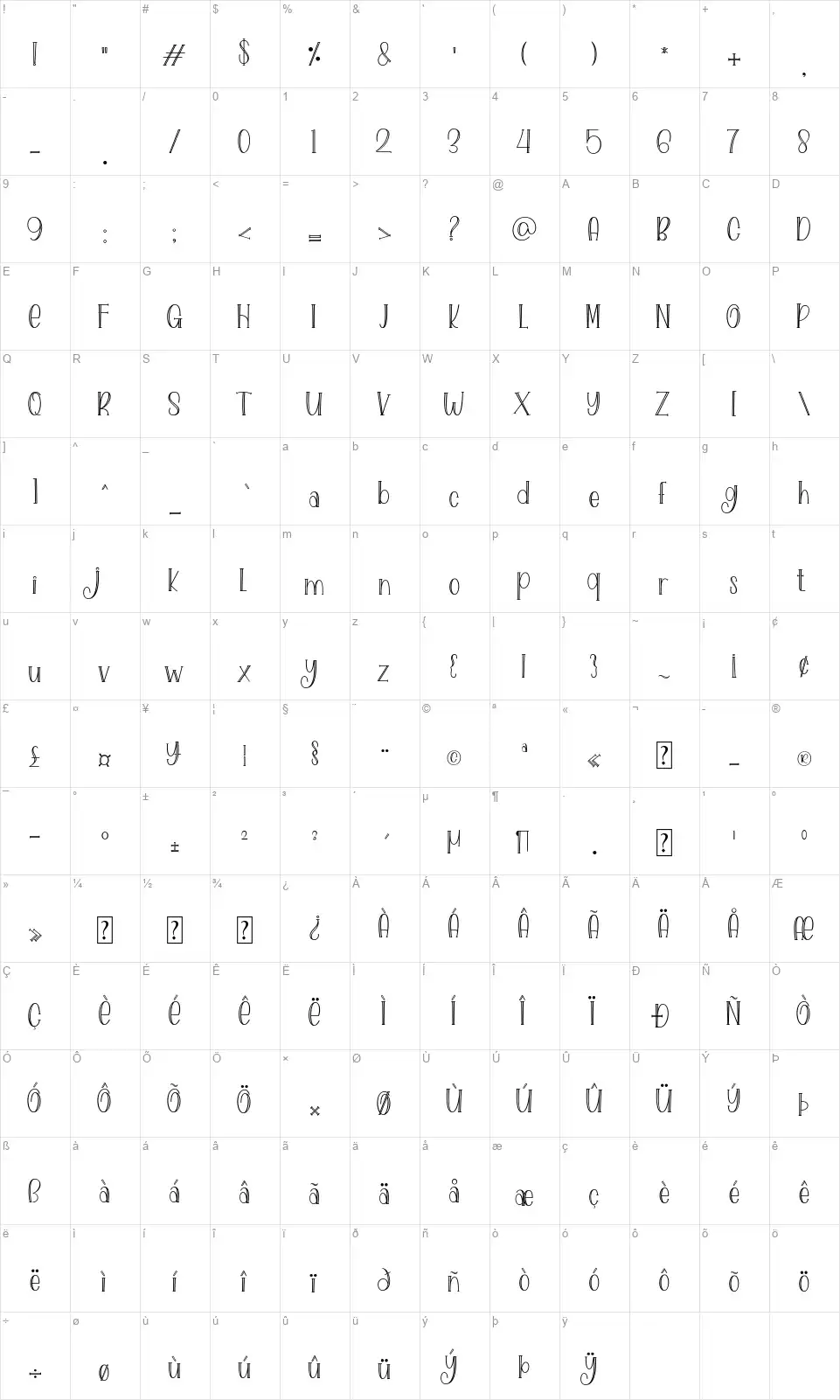 Lovely Familyfont character map