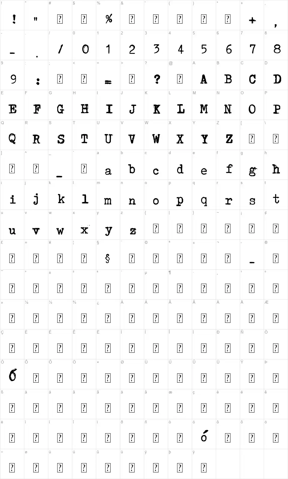 Lucznik 1303font character map
