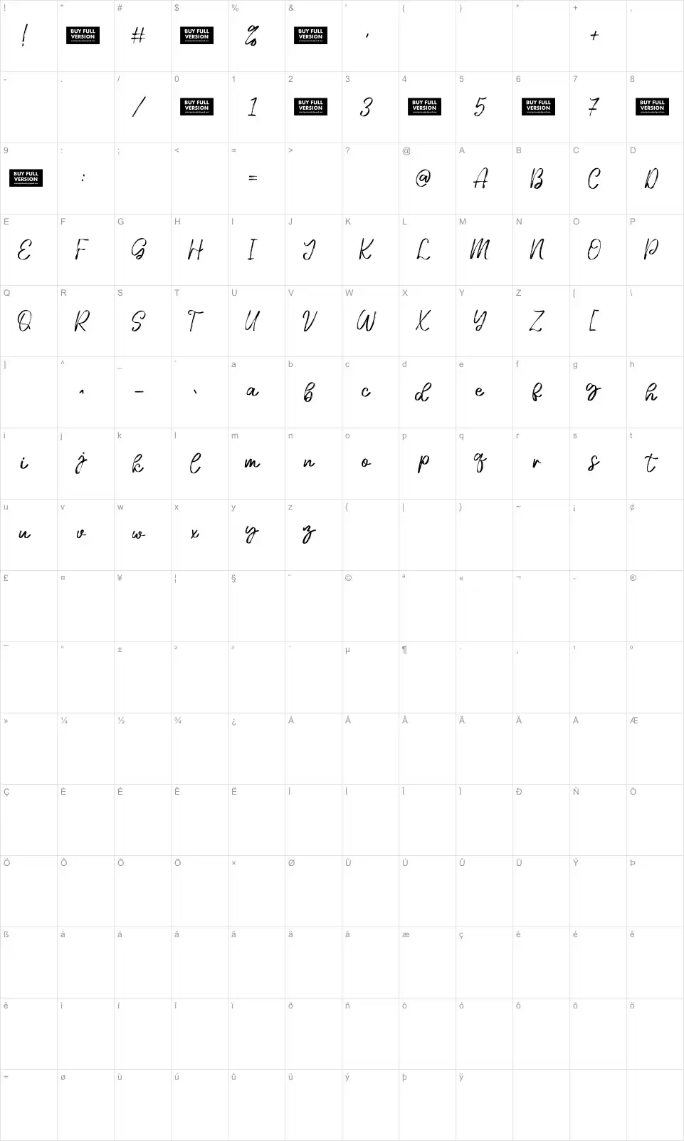 Majestic Paradisefont character map