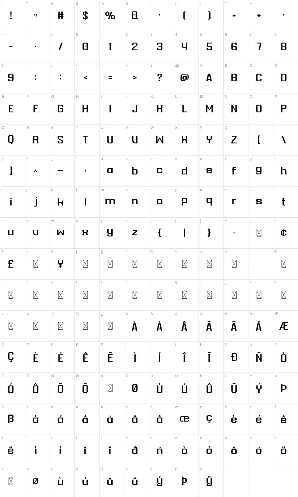 Marbafont character map