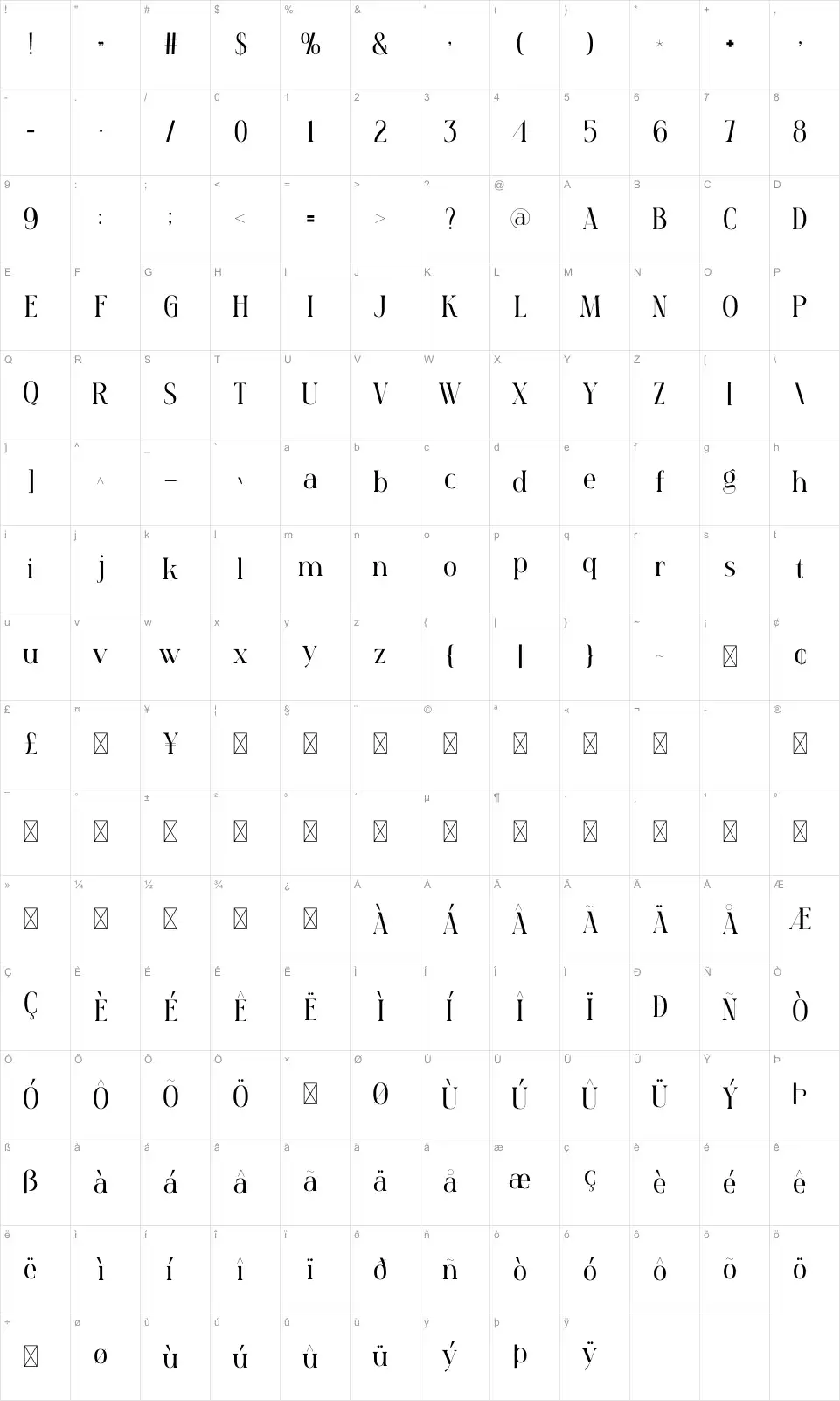Matsurafont character map