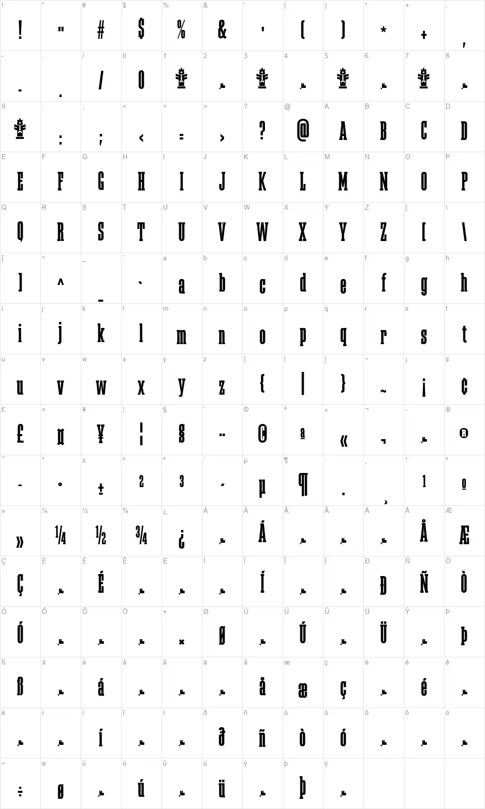 Megalito Slabfont character map
