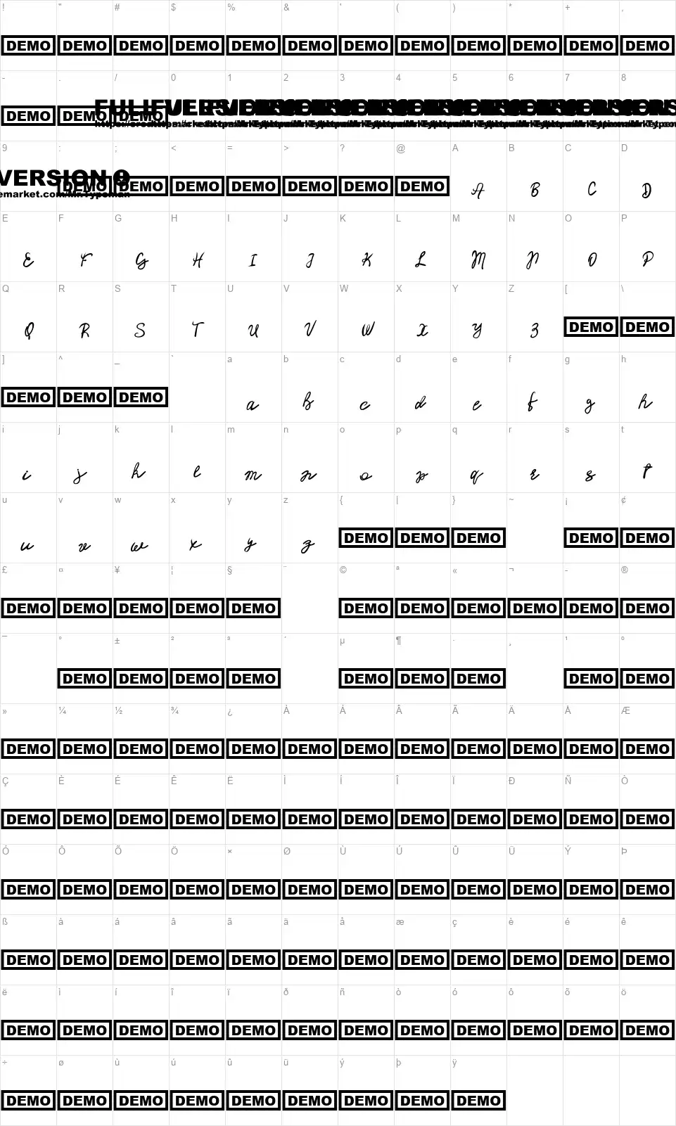 Mendyfont character map