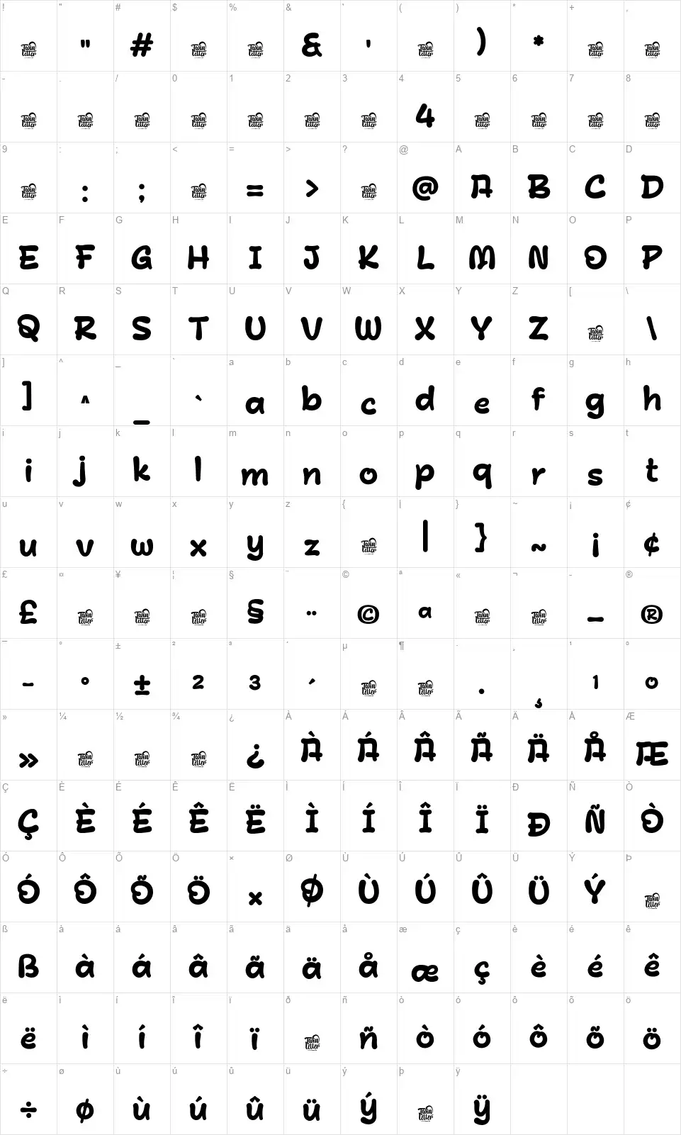 Mini Koorfont character map
