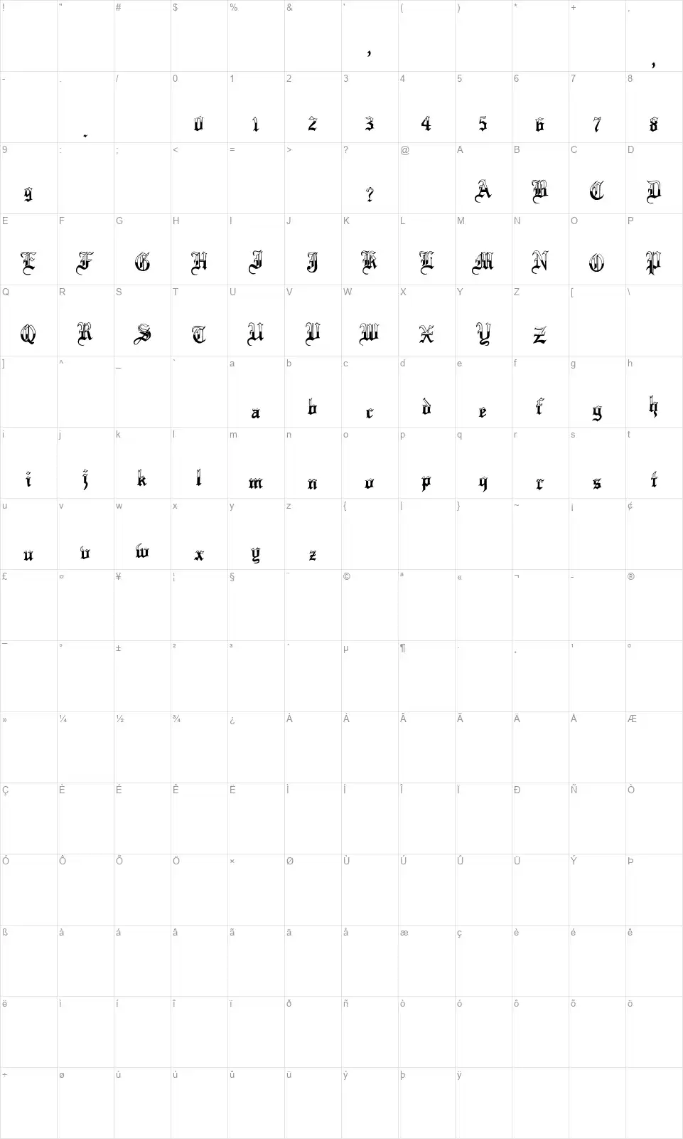 Minnesota Winterfont character map