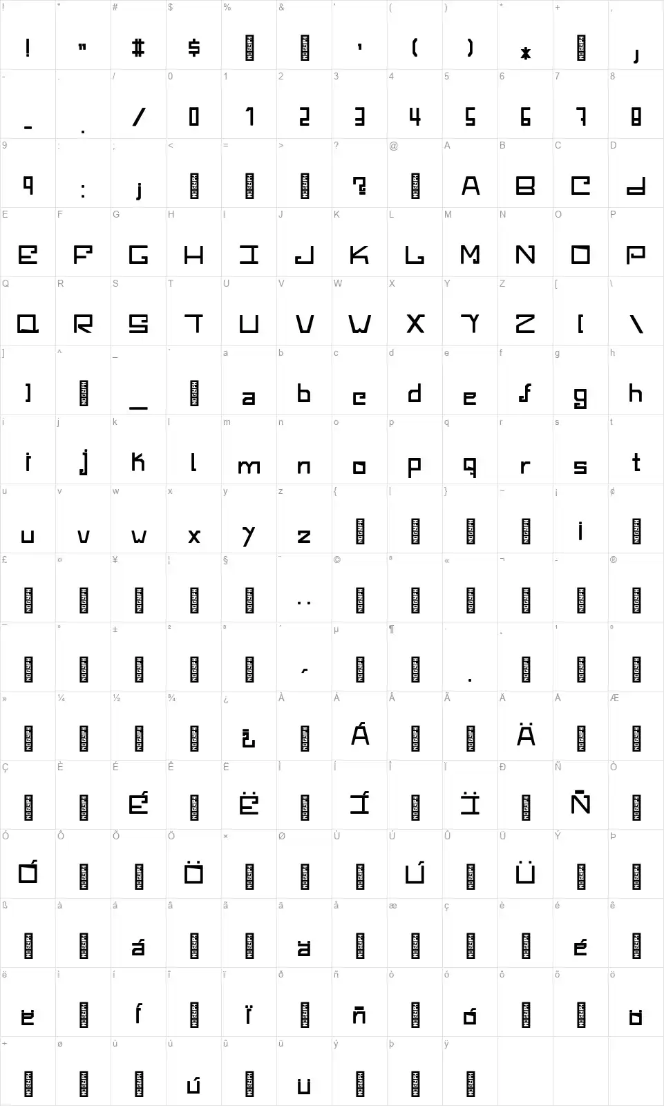 Miski Qhawayfont character map
