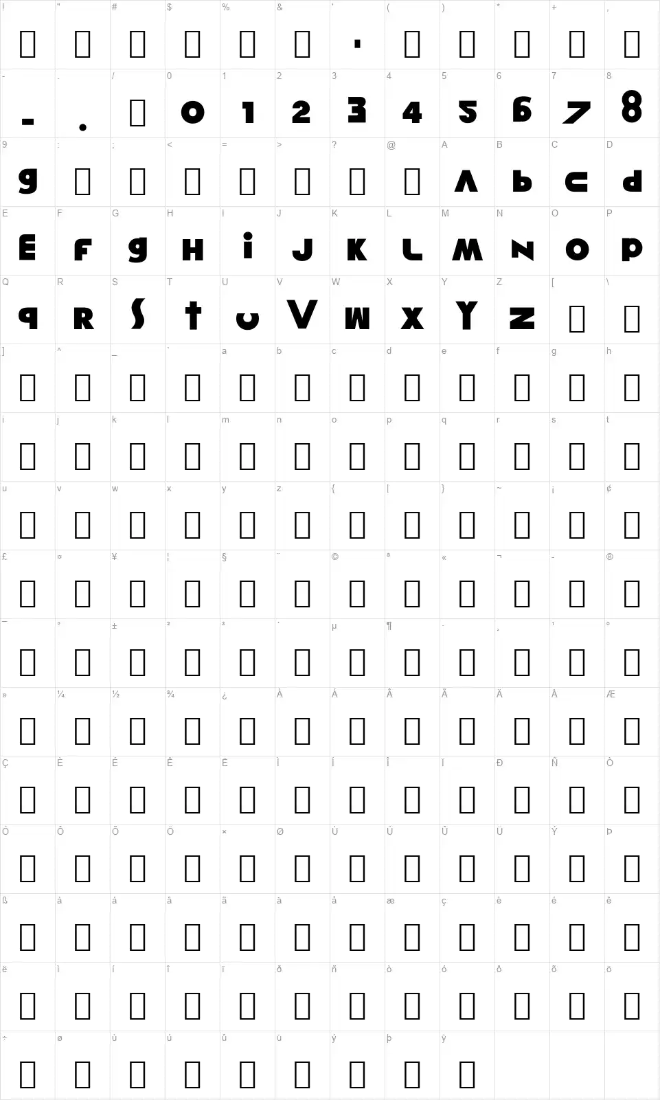 Misunderstandingfont character map
