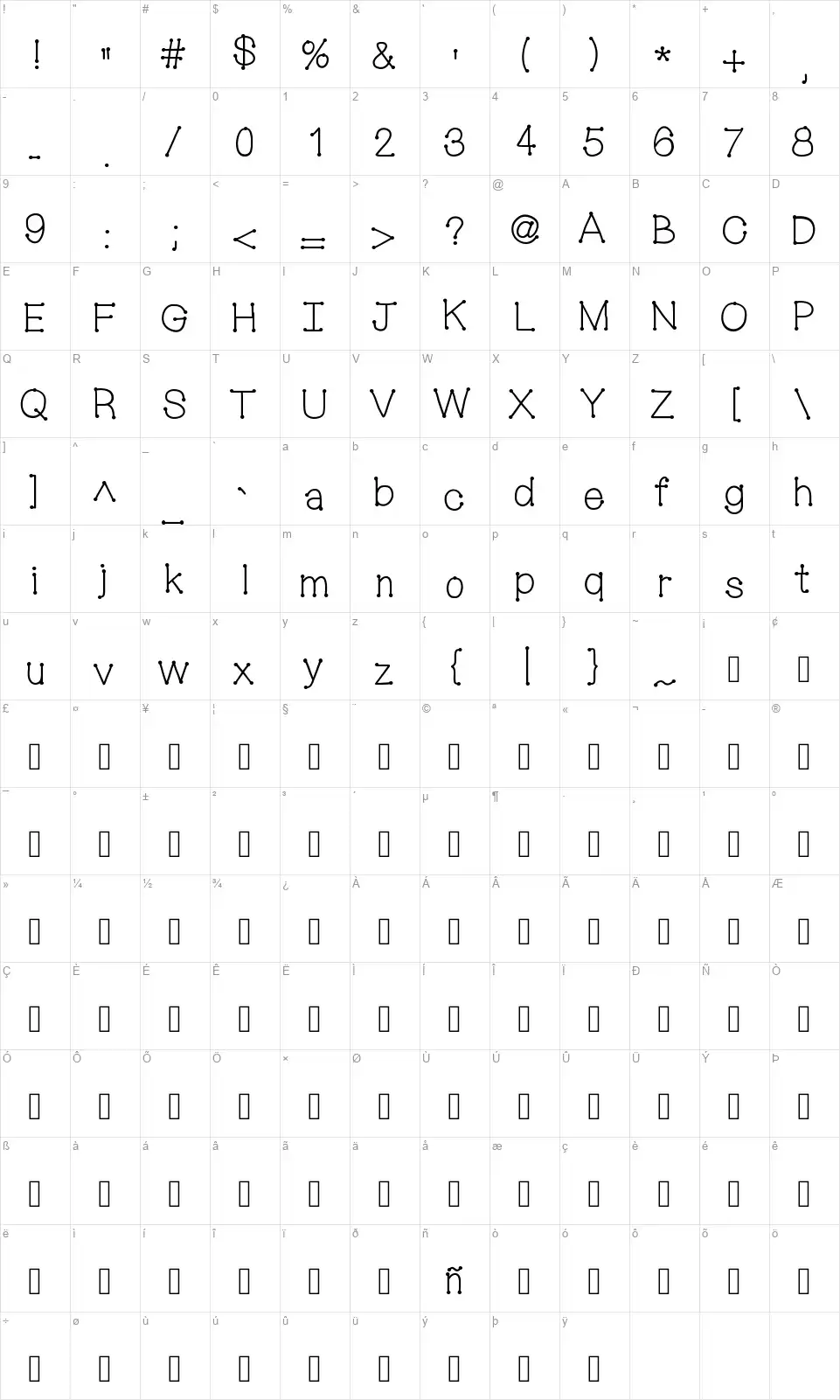 Mix Connect Dotsfont character map