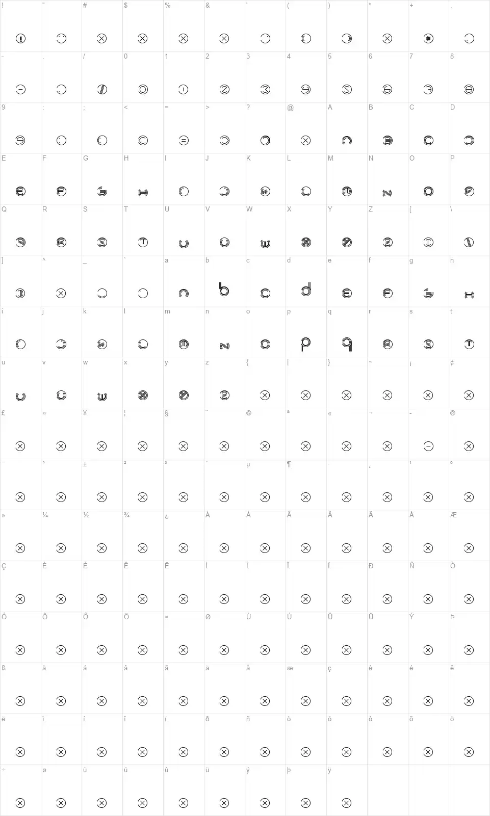 Modern Ringflashfont character map