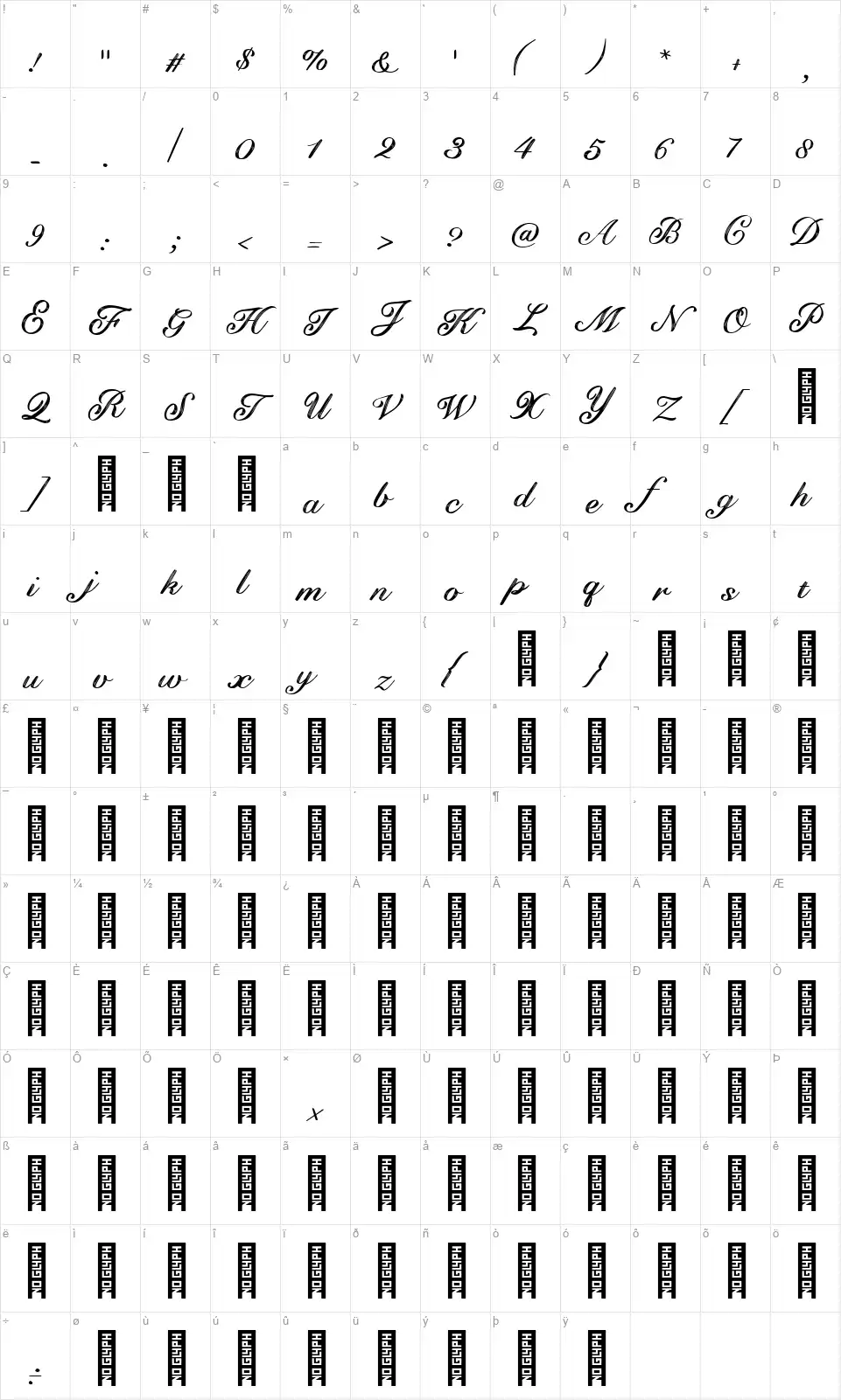 Mokayafont character map