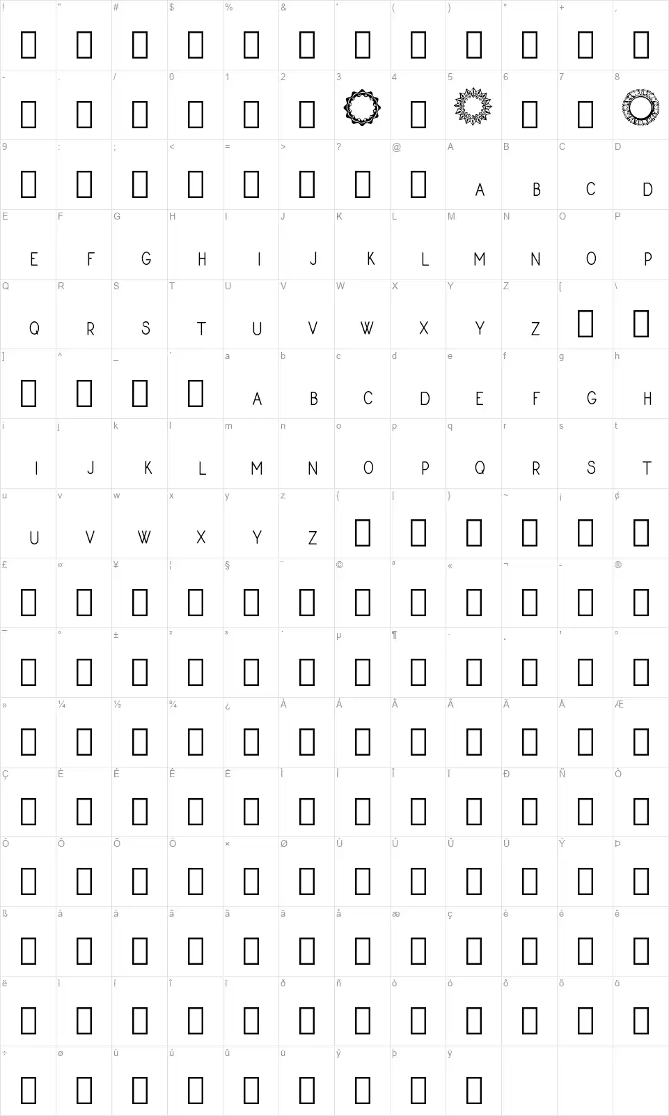 Monogram Framerfont character map