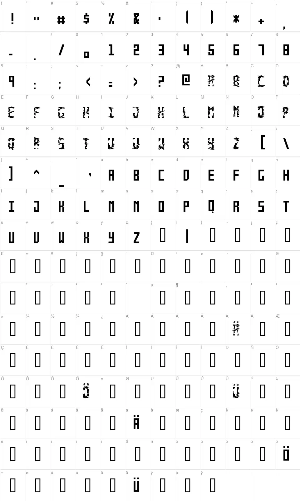 Monolyth Monofont character map
