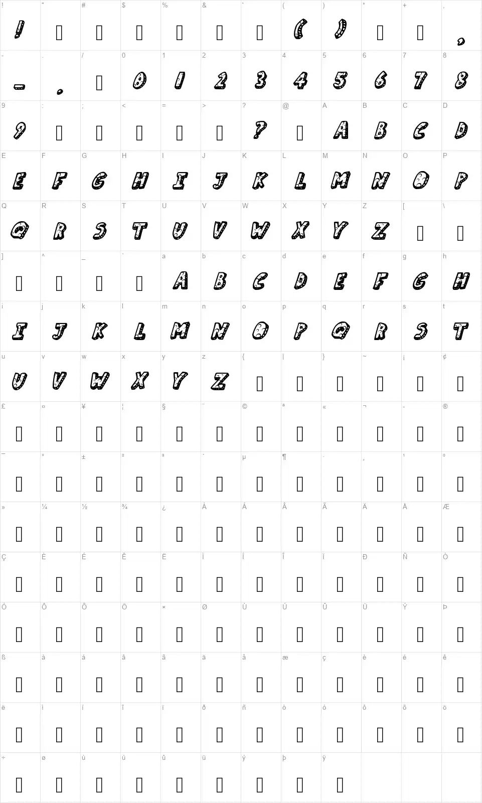 Moon Cheesefont character map