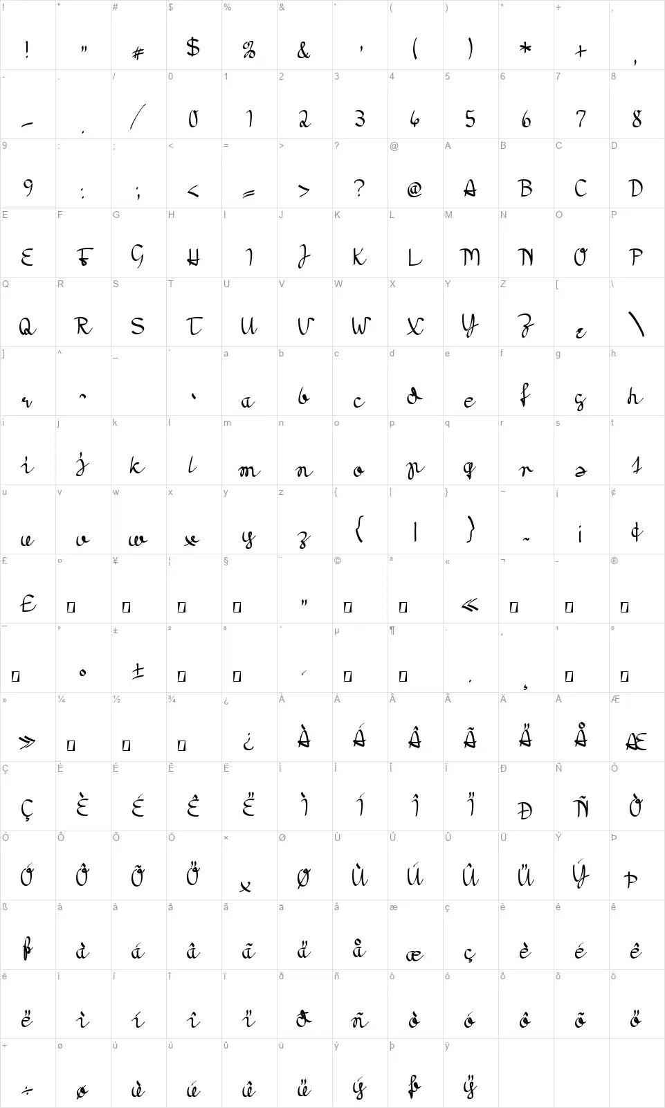 Moradofont character map