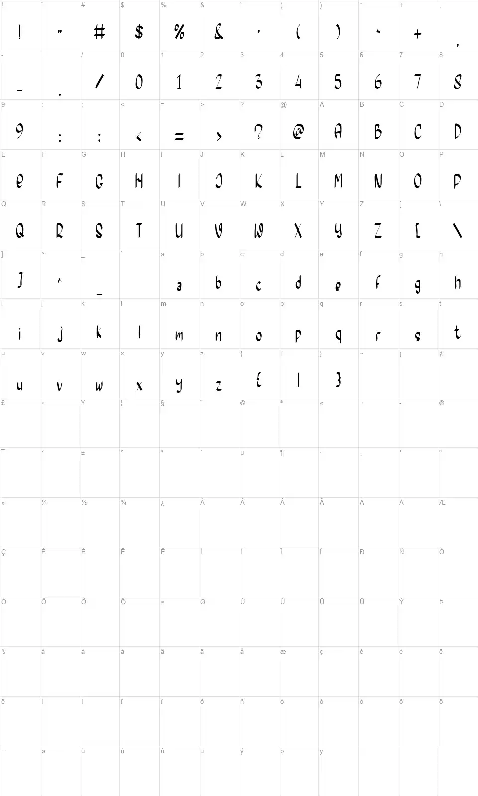 Morning Fridayfont character map