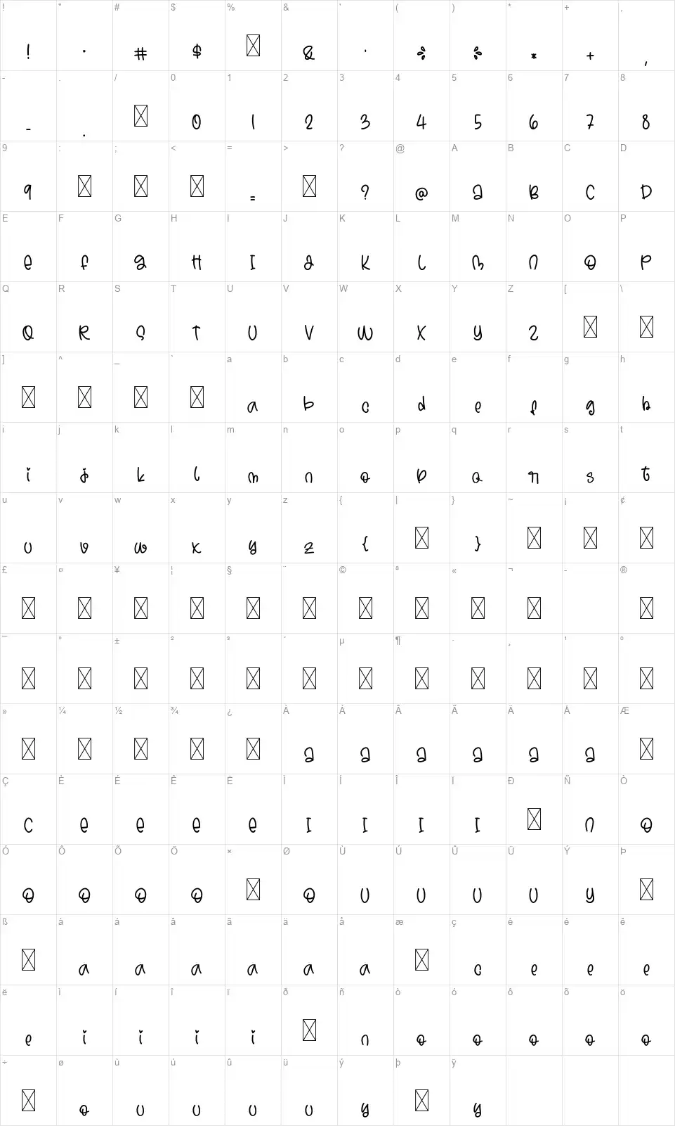 Morning Vibefont character map