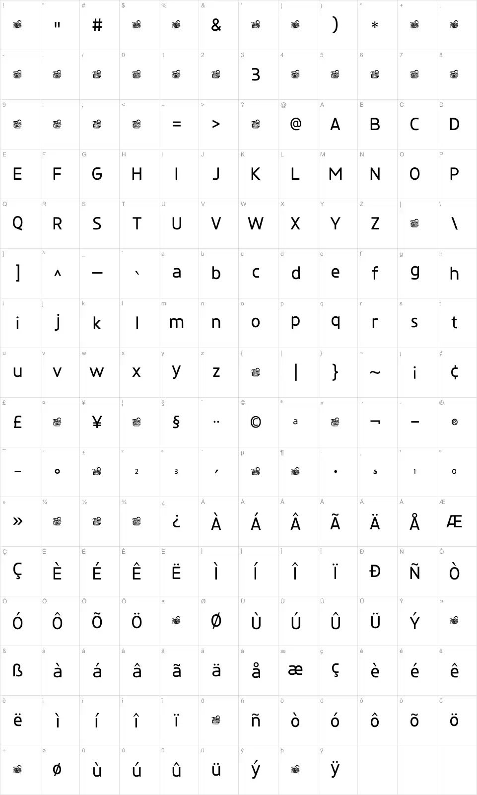 Morvetra TMfont character map
